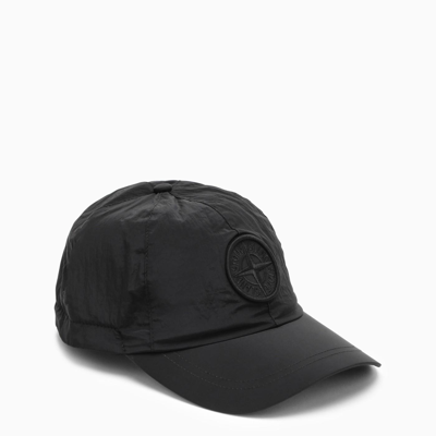 Shop Stone Island Black Baseball Cap In Nylon With Logo In Nero