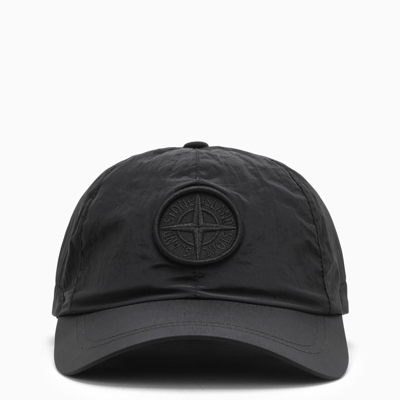 Shop Stone Island Black Baseball Cap In Nylon With Logo In Nero