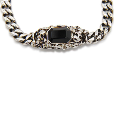 Shop Alexander Mcqueen Ivy Skull Charm Curb Chained Bracelet In Argento