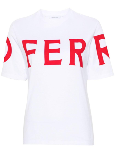 Shop Ferragamo Logo Printed Crewneck T-shirt In Bianco