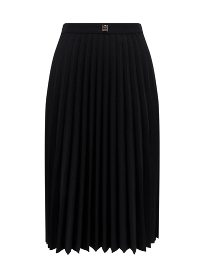 Shop Givenchy 4g Plaque Pleated Midi Skirt In Black