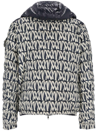 Shop Moncler All-over Logo Printed Puffer Jacket In Blue