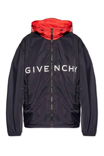 Shop Givenchy Logo Printed Hooded Windbreaker In Multi