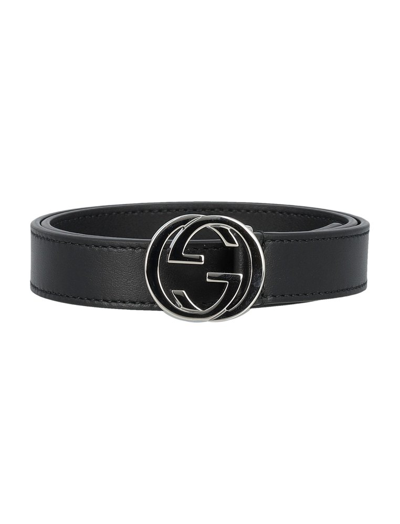Shop Gucci Kids Logo Buckle Belt In Black