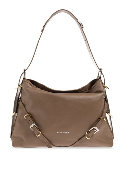 Shop Givenchy Voyou Buckle Detailed Medium Shoulder Bag In Brown