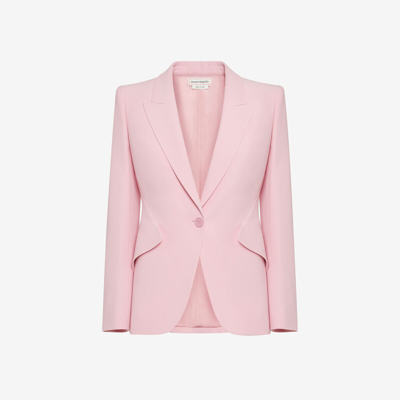 Shop Alexander Mcqueen Peak Shoulder Leaf Crepe Jacket In Pale Pink