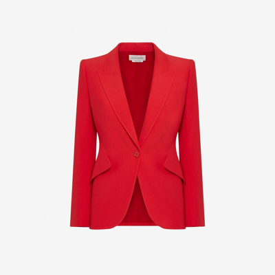 Shop Alexander Mcqueen Peak Shoulder Leaf Crepe Jacket In Lust Red