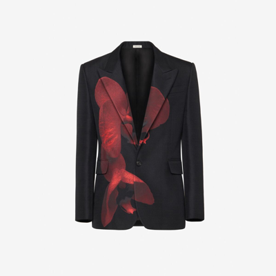 Shop Alexander Mcqueen Orchid Single-breasted Jacket In Black/red