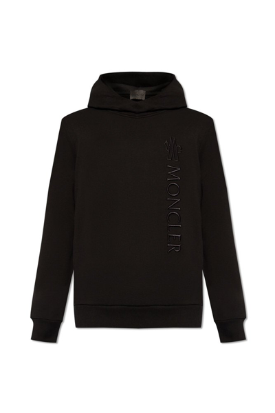 Shop Moncler Logo Detailed Sleeved Hoodie In Black