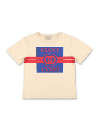 Shop Gucci Kids Logo Printed Crewneck T In White