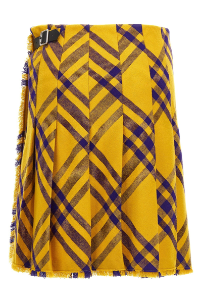 Burberry Check Fringed-edge Kilt Wrap Skirt In Yellow