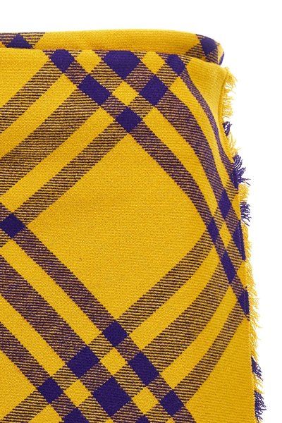 Burberry Check Fringed-edge Kilt Wrap Skirt In Yellow