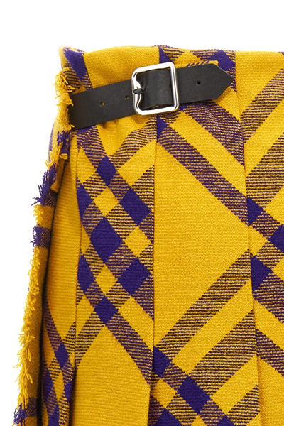 Burberry Check Fringed-edge Kilt Wrap Skirt In Yellow