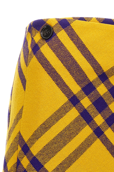 Burberry Check Fringed-edge Kilt Wrap Skirt In Yellow