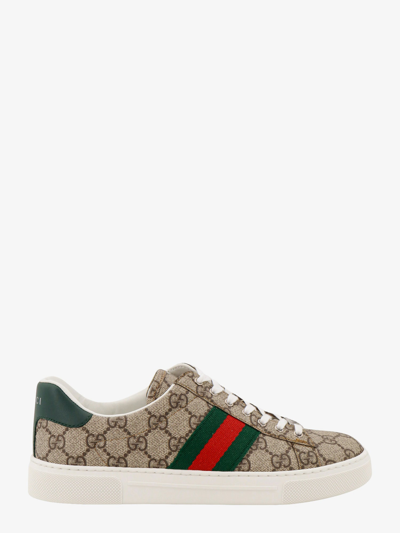 Shop Gucci Woman Ace Woman Beige Sneakers In Cream