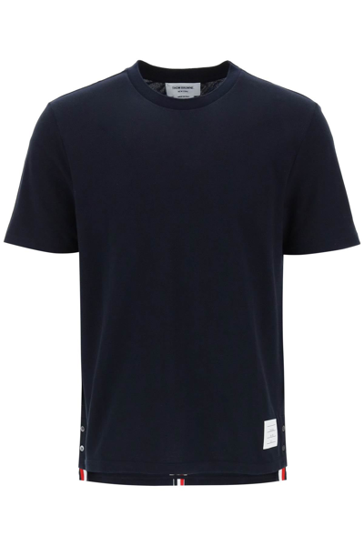 Shop Thom Browne Piqué T-shirt With Rwb Stripe Men In Blue