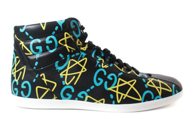 Pre-owned Gucci Ace High-top Graffiti Ghost Stars In Black/blue/yellow