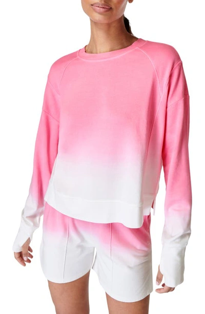 Shop Sweaty Betty After Class Cotton Blend Crop Sweatshirt In Hot Pink Ombre