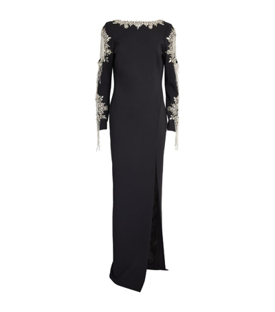 Shop Pamella Roland Crystal-embellished Cut-out Gown In Black