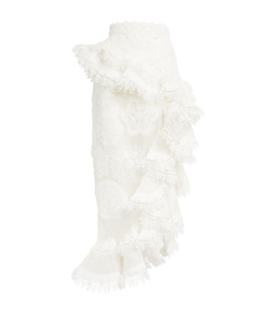Shop Zimmermann Asymmetric Lace Midi Skirt In Ivory