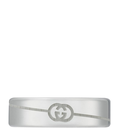 Shop Gucci Diagonal Interlocking G Ring In Silver