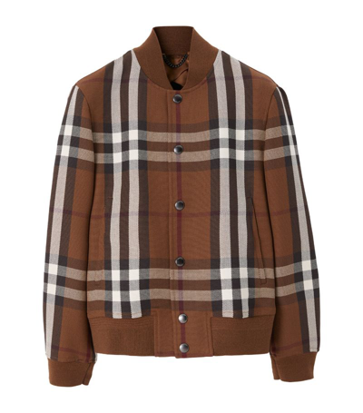 Shop Burberry Check Bomber Jacket In Brown