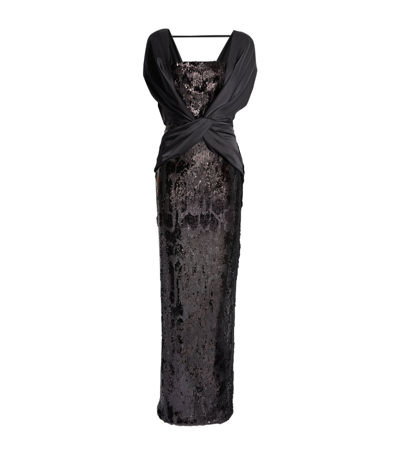 Shop Safiyaa Sequinned Harri Gown In Black