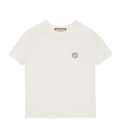 Shop Gucci Beaded-logo T-shirt In White