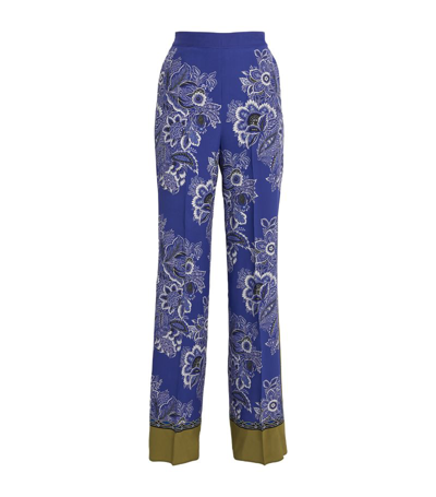 Shop Etro Silk Floral Palazzo Trousers In Blue