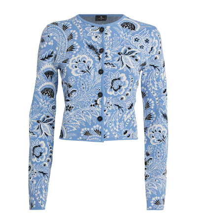 Shop Etro Floral Print Cardigan In Blue