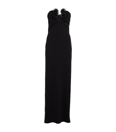 Shop Magda Butrym Strapless Floral-detail Maxi Dress In Black