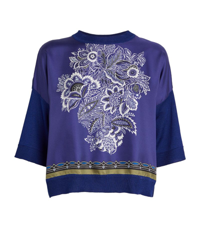 Shop Etro Cropped Floral Top In Blue