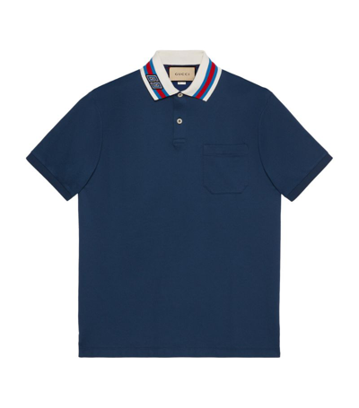 Shop Gucci Cotton Piqué Polo Shirt In Blue