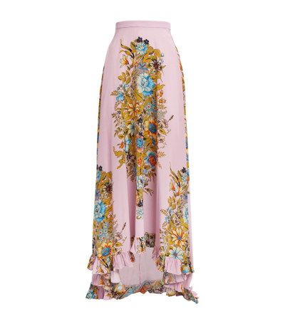 Shop Etro Silk Floral Print Midi Skirt In Multi