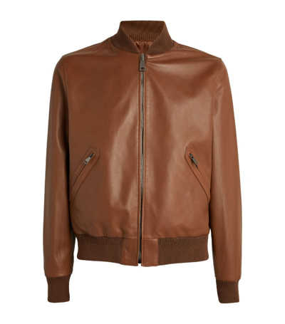 Shop Canali Leather Reversible Bomber Jacket In Brown