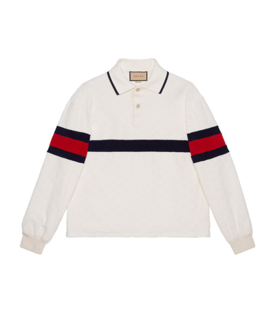 Shop Gucci Cotton Terry Cloth Polo Sweater In White