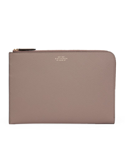 Shop Smythson Panama Leather Slim Pouch In Brown
