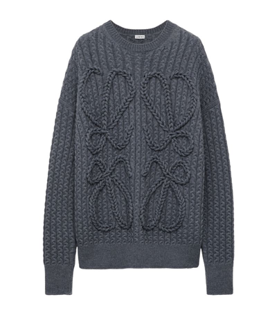 Shop Loewe Wool Anagram Sweater In Grey