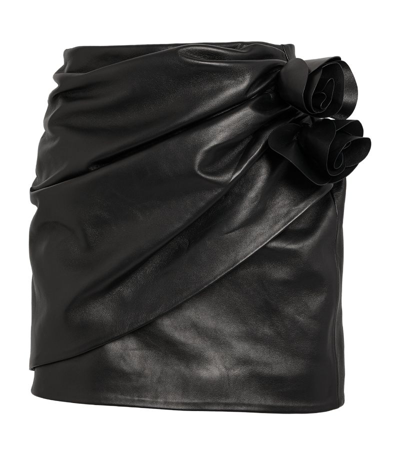 Shop Magda Butrym Leather Floral Appliqué Mini Skirt In Black