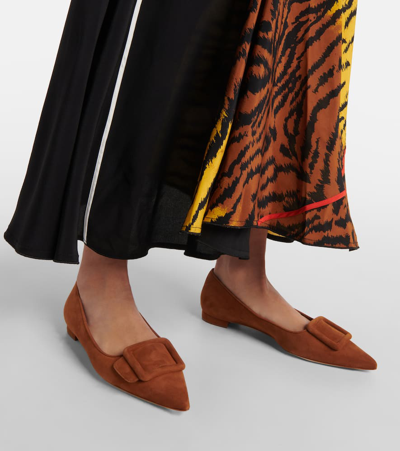 Shop Manolo Blahnik Maysale Suede Ballet Flats In Brown