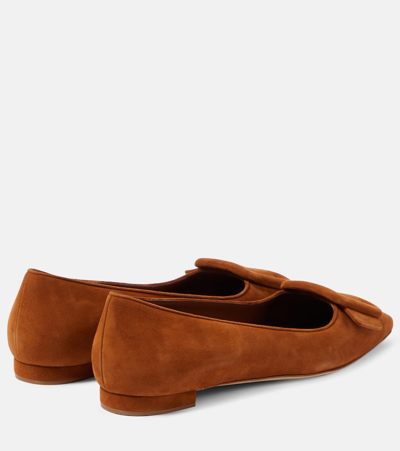 Shop Manolo Blahnik Maysale Suede Ballet Flats In Brown