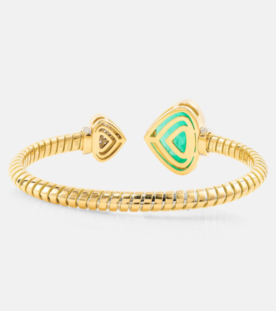 Shop Marina B Trisolina 18kt Gold Cuff Bracelet With Diamonds And Emerald