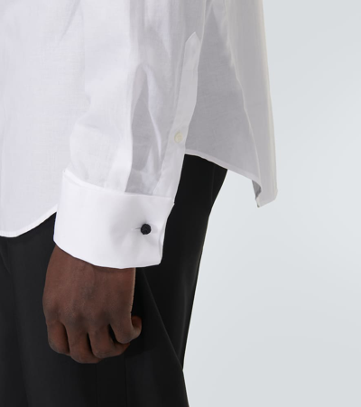 Shop Giorgio Armani Pleated Cotton Tuxedo Shirt In White