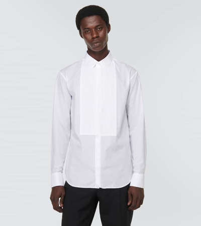 Shop Giorgio Armani Pleated Cotton Tuxedo Shirt In White