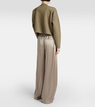 Shop Loewe Mid-rise Silk Satin Wide-leg Pants In Green