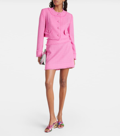 Shop Dolce & Gabbana Raschel Cropped Wool-blend Tweed Jacket In Pink