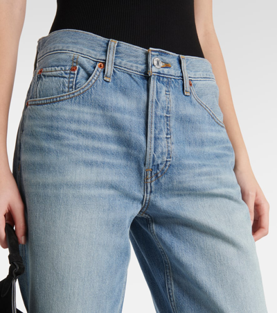 Shop Re/done Loose Mid-rise Cropped Straight Jeans In Blue