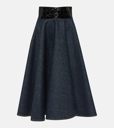 Shop Alaïa Denim Midi Skirt In Blue