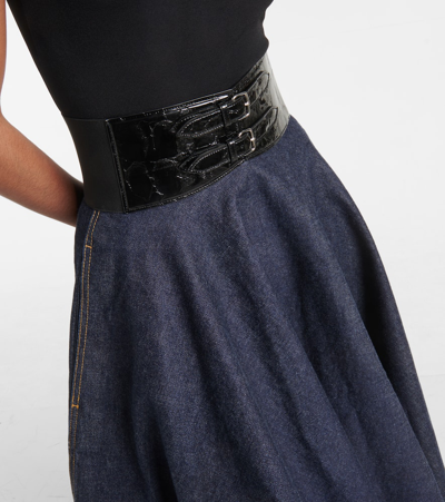 Shop Alaïa Denim Midi Skirt In Blue