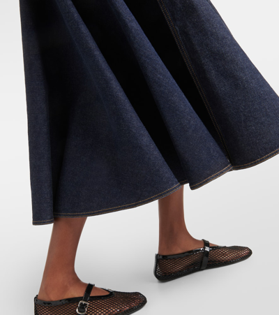 Alaïa Denim Midi Skirt In Blue